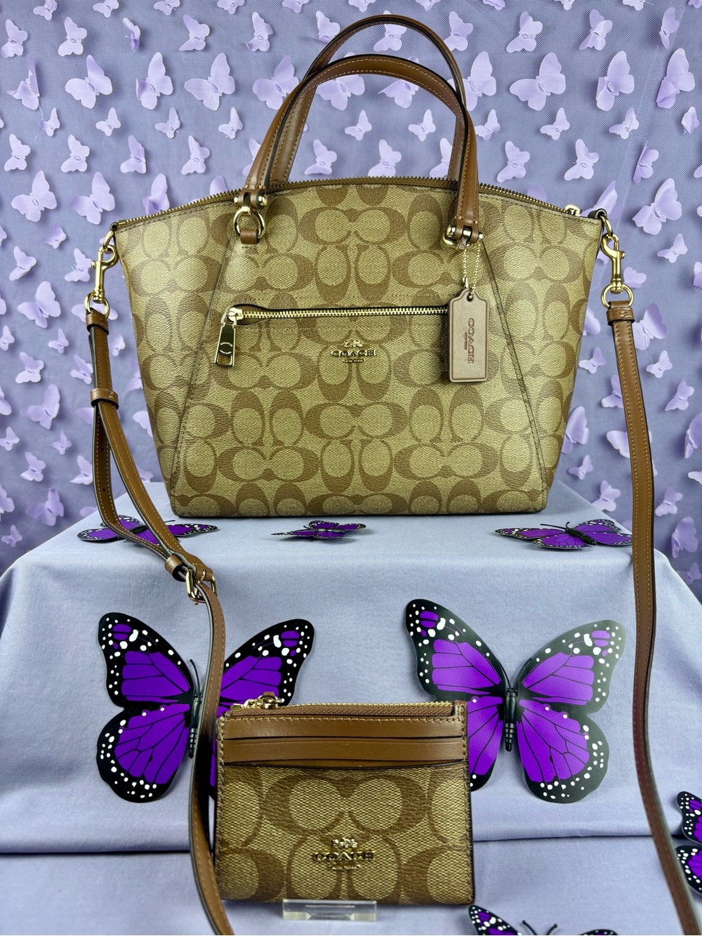 Coach Signature Tan and Brown purse